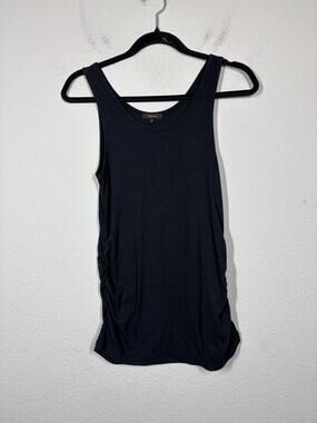 Quince Medium Bamboo Rib Maternity Scoop Neck Tank Bold Black Cotton Blend